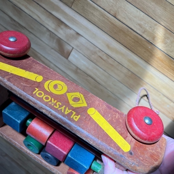 Vintage 1950s Playskool Toy Wagon Pull Cart Learning Toy wooden blocks - Picture 4 of 4